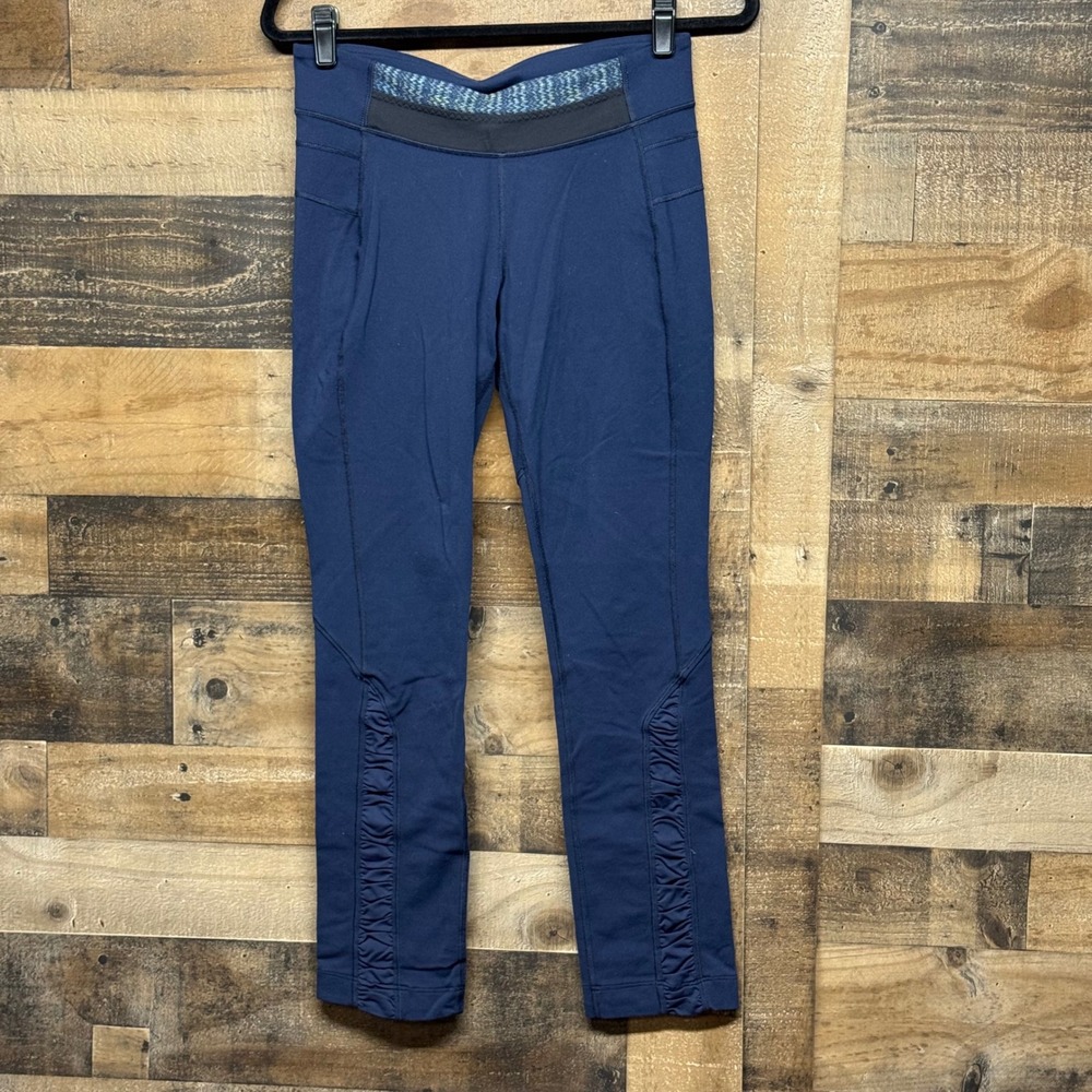 Lululemon Athleisure Yoga Pants‎ Ruched Leggings Blue Workout Activewear Size 8